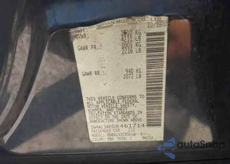 2013 Nissan Altima 2.5 Sl from USA, damaged, VIN 1N4AL3AP8DN461714